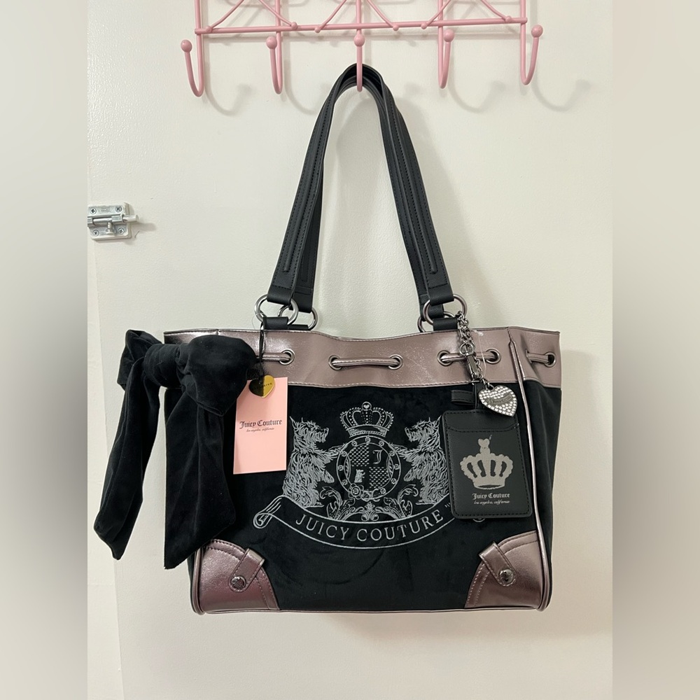 Juicy Couture Classic Scottie Dogs Daydreamer Tote Black and Silver
